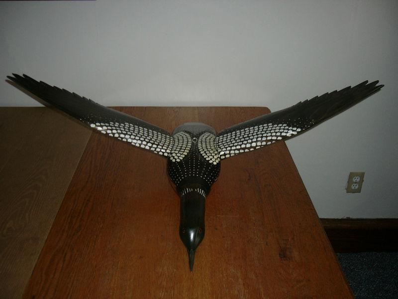 Very Large Wood Carving Loon in Flight