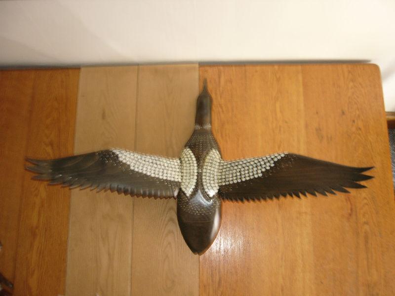 Very Large Wood Carving Loon in Flight
