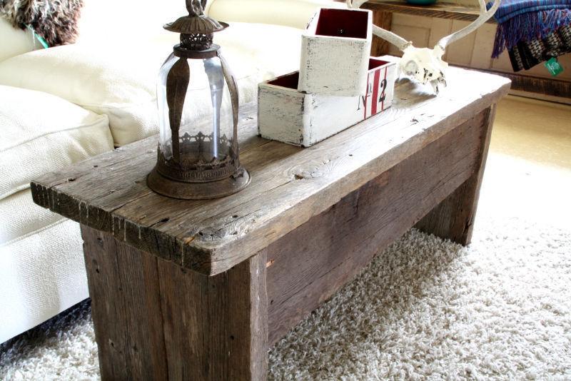 RUSTIC WEATHERED WOOD COFFEE TABLE, HANDCRAFTED