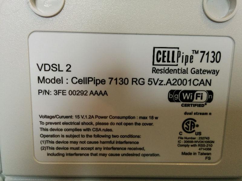 CellPipe VDSL 2 DSL Modem - Bell - Teksavvy