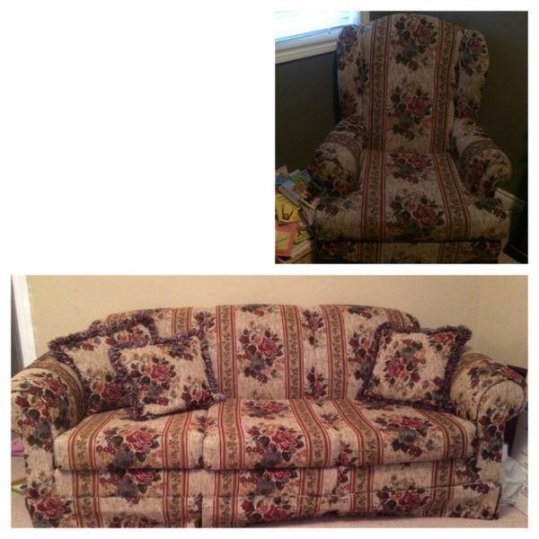 Couch and Wing Back Chair