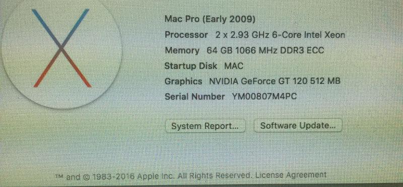Mac Pro 2009(5.1) 2.93Ghz 12 Core, 500 HD 64GB Ram