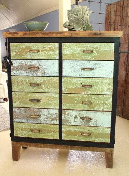 RUSTIC APOTHECARY STYLE 12-DRAWER DRESSER, HANDCRAFTED