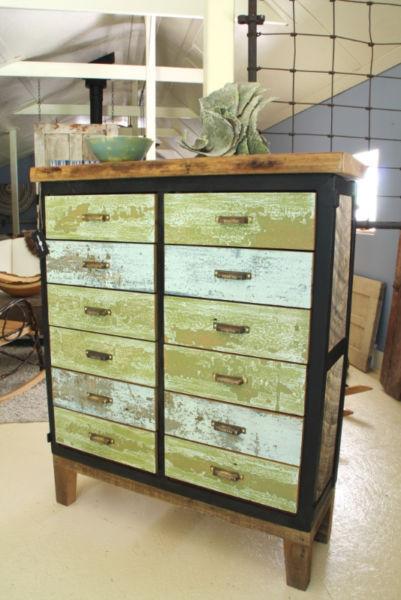 RUSTIC APOTHECARY STYLE 12-DRAWER DRESSER, HANDCRAFTED