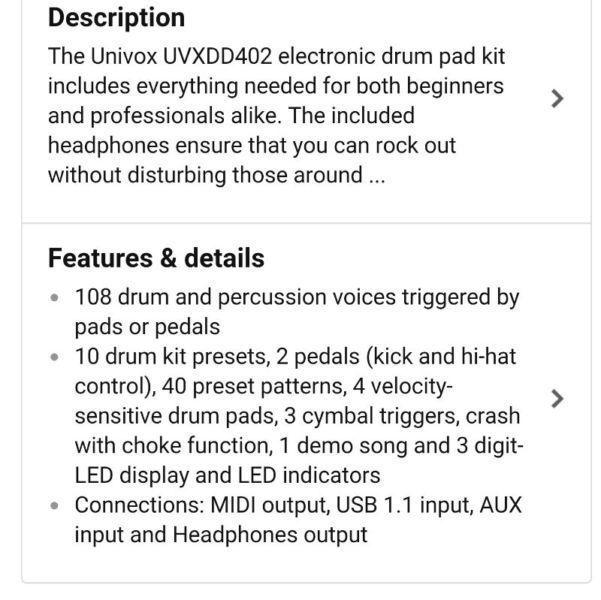 Univox UVXDD402 Electric Drum Kit Set