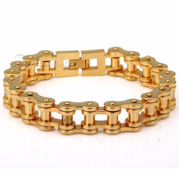 15-MM Anodized Gold - Stainless Steel Motorcycle Chain Bracelet