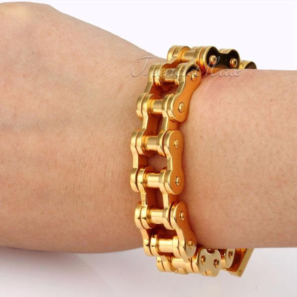 15-MM Anodized Gold - Stainless Steel Motorcycle Chain Bracelet