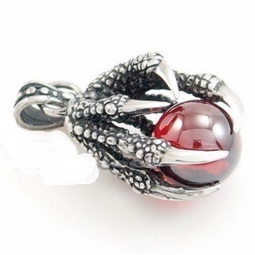 Dragon Claw Ruby Red Cubic Zirconia Stainless Steel Pendant