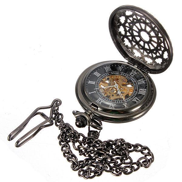 Gunmetal Black Mechanical Hand-winding Pocket Watch BRAND NEW