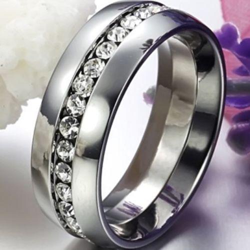 Stainless Steel Wedding Band + Swarovski Crystal Center Ring