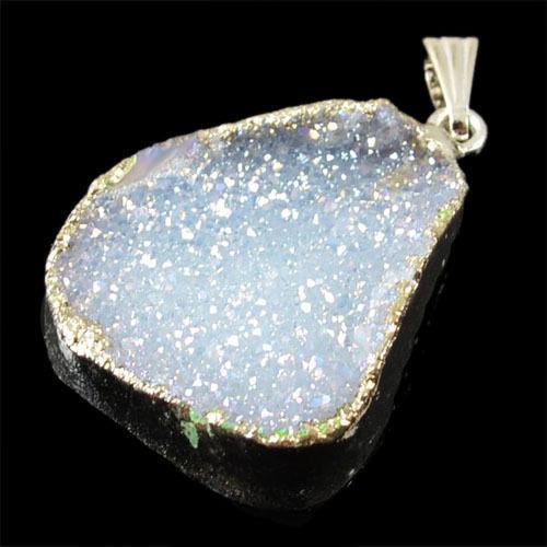 Sterling Silver Ice Geode Pendant + 925 Sterling Silver Chain