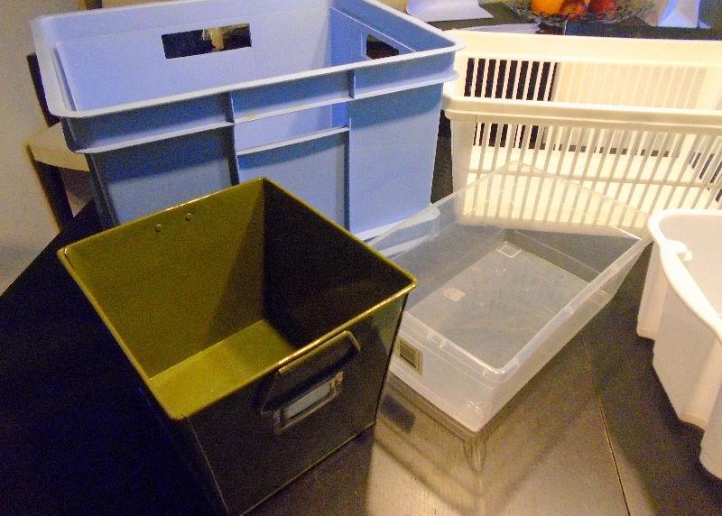Mix of Plastic Storage Crates, Bins, Baskets and more