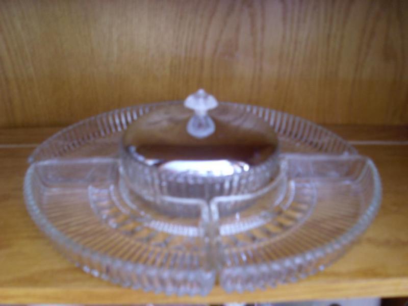 glass serving set with silver lid
