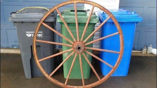 large wooden wagon wheel