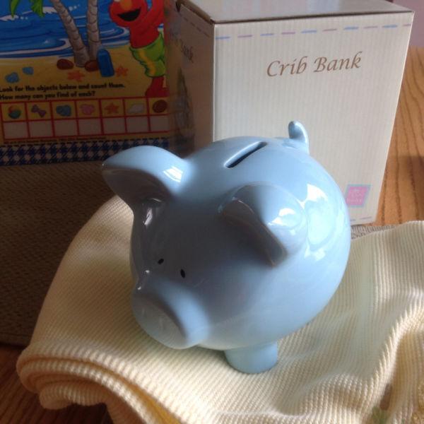 Russ ceramic piggy bank blue
