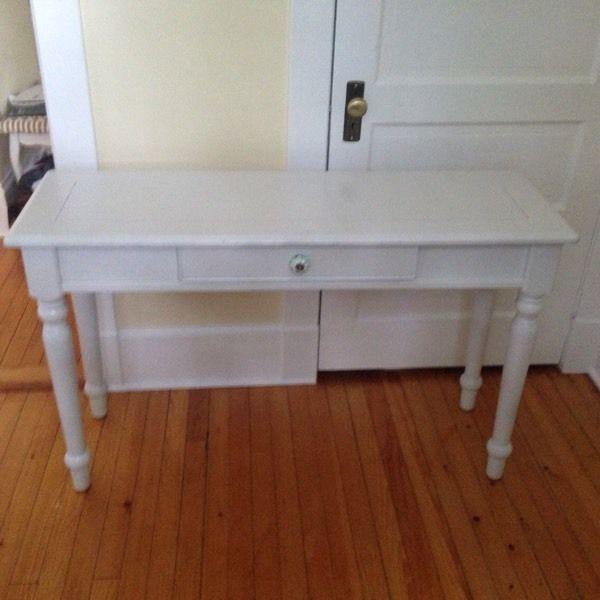 White solid wood desk with Anthropologie knob