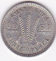 Australia 1951 Three Pence Coin