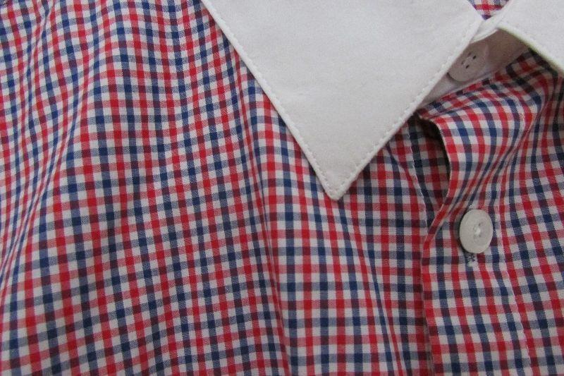 checkered men's dress shirt with white collar