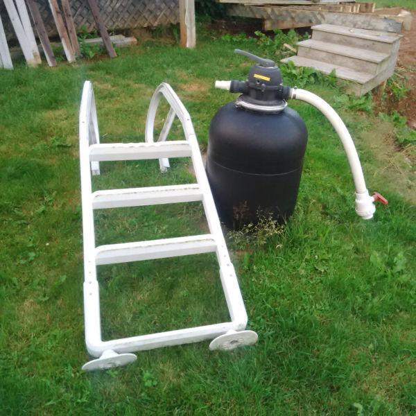 Pool sand filter and pool ladder