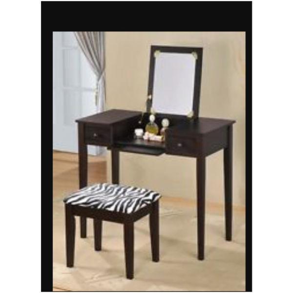 Vanity set with zebra print stool