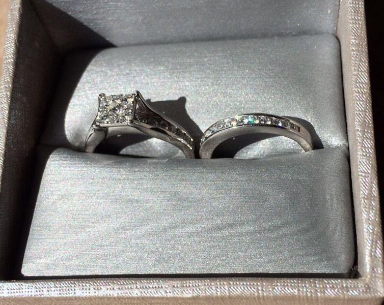 White gold Princess diamond cut cluster wedding & engagement