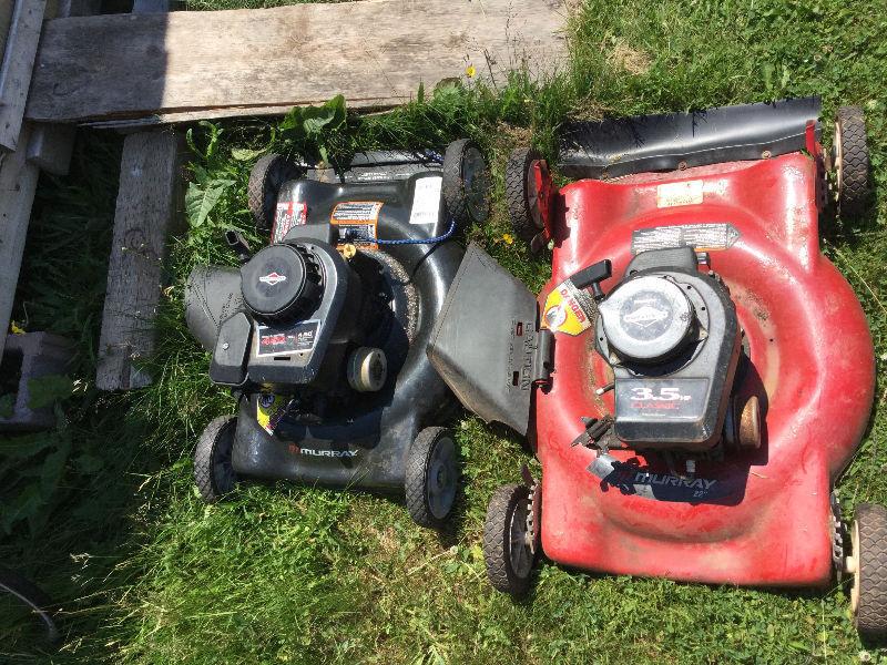 Two Murray lawn mowers for parts or repair
