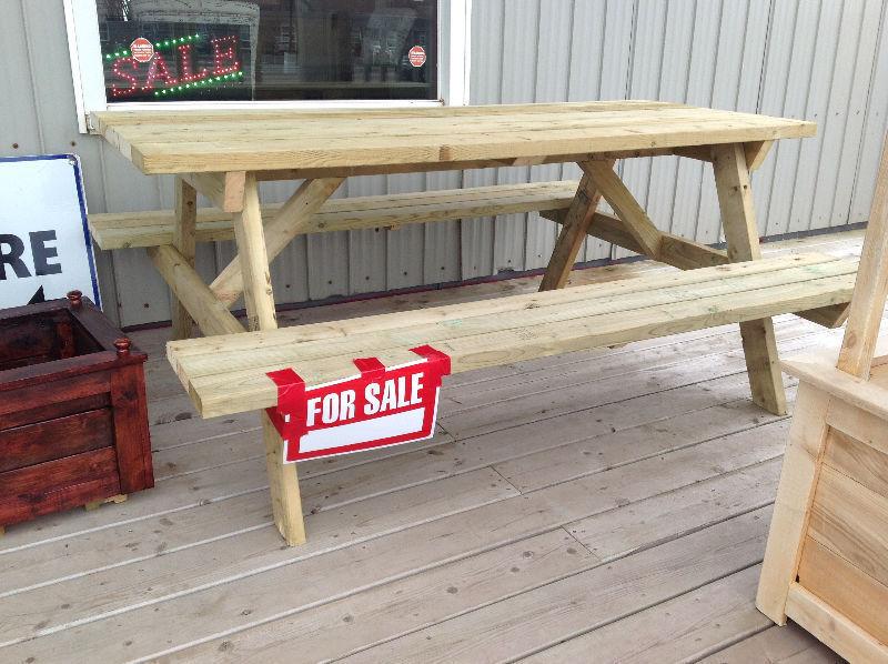Outdoor picnic tables, planters, wishing wells...locally made