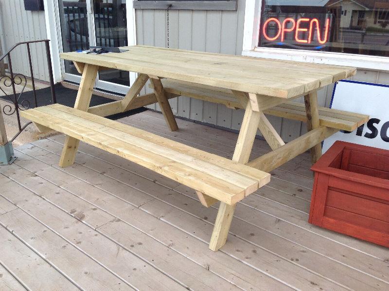 Outdoor picnic tables, planters, wishing wells...locally made
