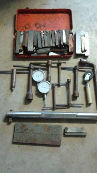 Assortment of metal lathe accessories