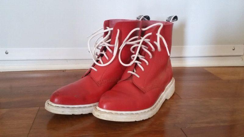 Red & White Doc Marten Boots with Pointed Toes
