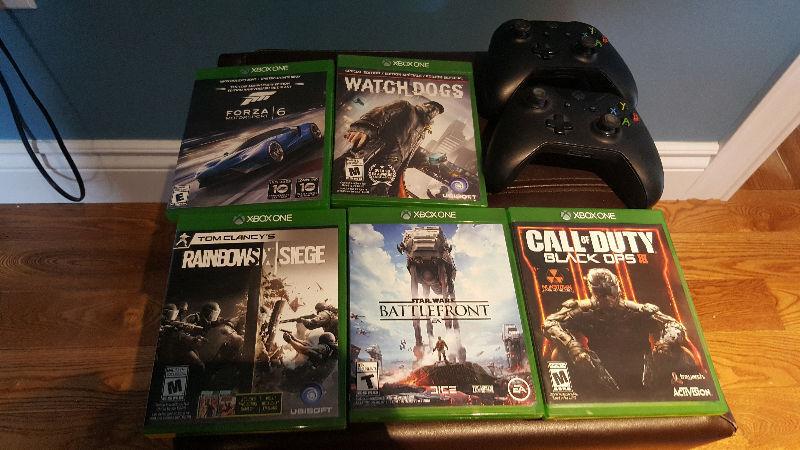 Xbox ONE 2 controllers and 5 games