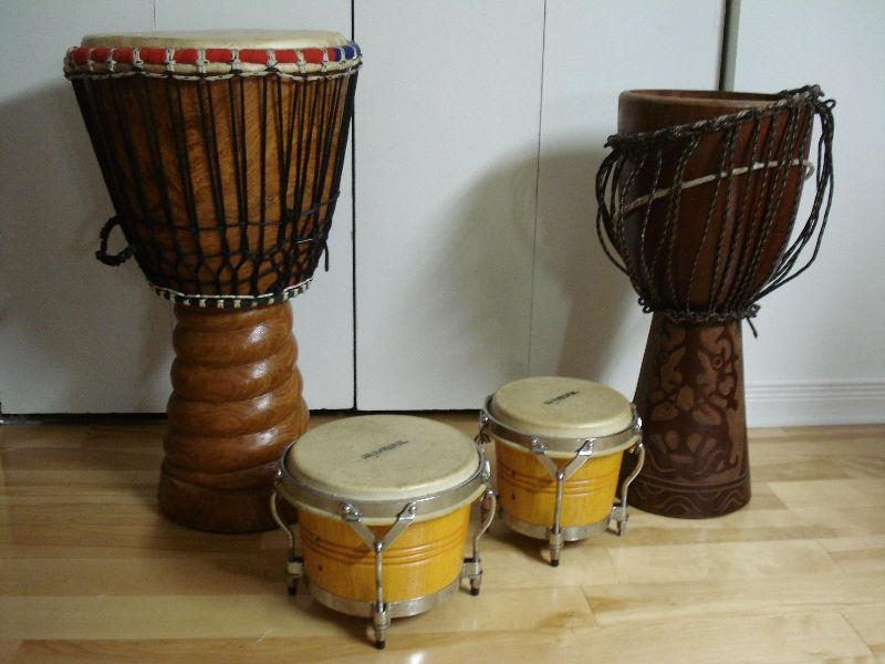 Djembes ( 2 ) + bongos ( 2 ) 