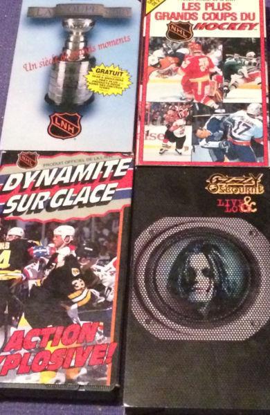 Cassettes VHS Hockey et musique...Excellente condition
