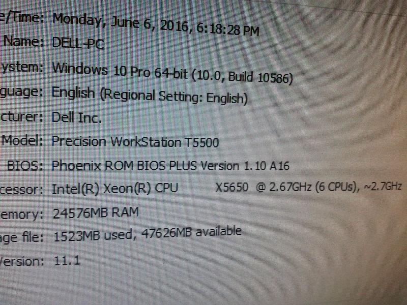 Professional workstation Dell T5500 6core X5650 24Gb FX5600 1,5G