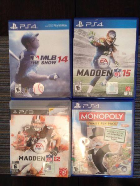 Madden 12 (PS4), MLB 14 (PS4), Madden 15 (PS3), Monopoly (PS4)