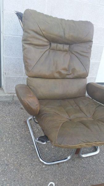 Italian leather chair and automan