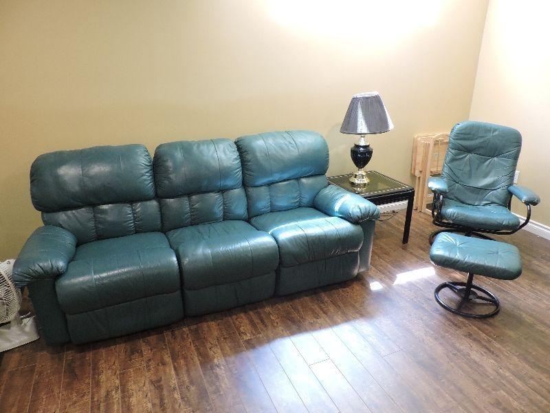 Leather reclining couch,leaher chair, with fabric lovseat