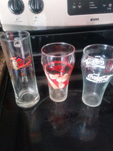 2 COCA-COLA GLASSES AND 1 GREAT WESTERN GLASS