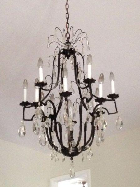 Unique vintage iron and crystal chandelier!