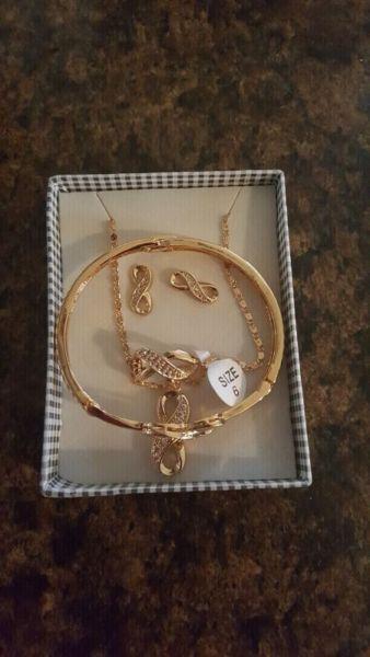 14 k plated gold set with bangle