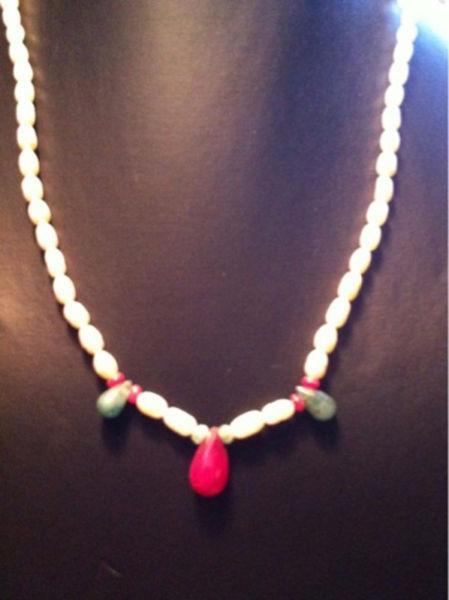 14kt Gold Burmese Ruby, Colombian Emerald & Freshwater Pearl