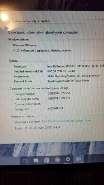 Acer touchscreen laptop 350 obo
