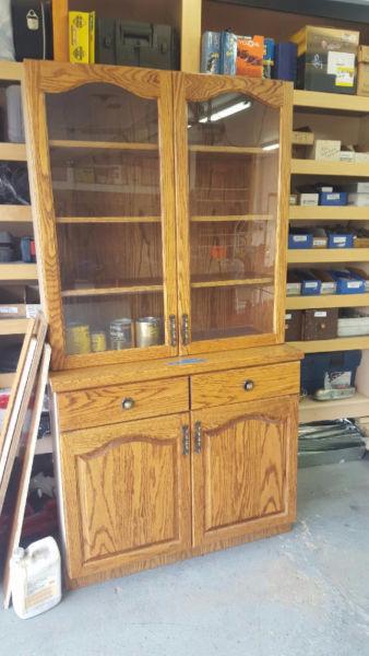 Oak display cabinet and lower cabinet with doors
