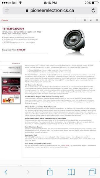 Pioneer champion series subwoofers