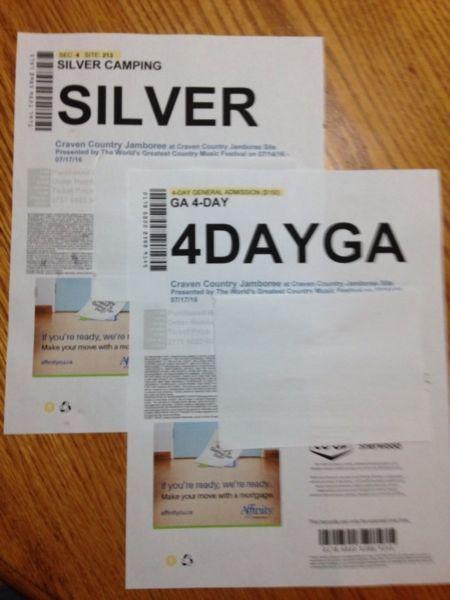 One 4 day craven ticket and silver camping site $200