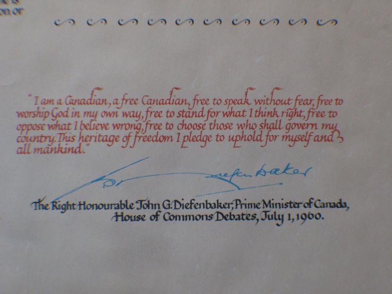 Rare Canadian Bill of Rights,Signed PM Diefenbaker,1960,24x18