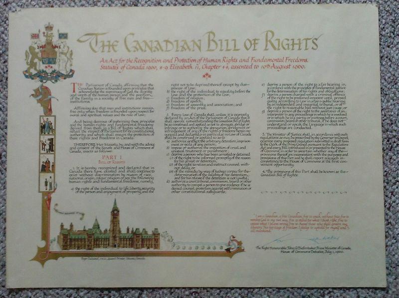 Rare Canadian Bill of Rights,Signed PM Diefenbaker,1960,24x18