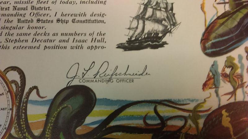 Rare US Ship Constitution Proclamation,signed J.L.Reifschneider