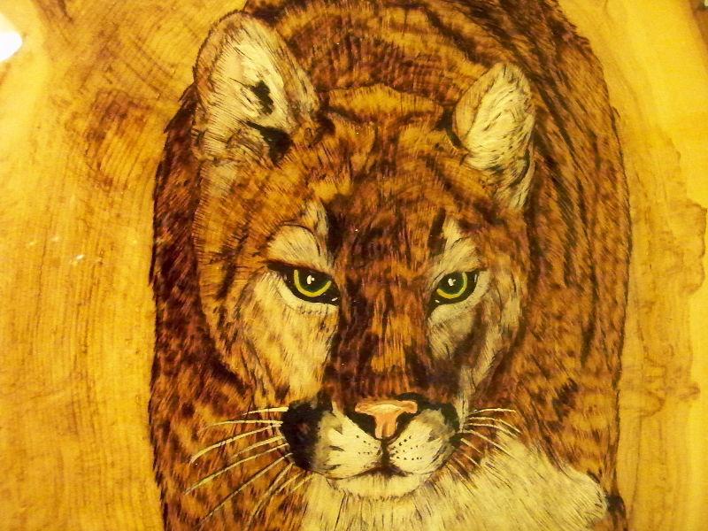 ORIGINAL HAND BURNT & PAINTED BOBCAT **NOW FIRST $175 GETS IT***