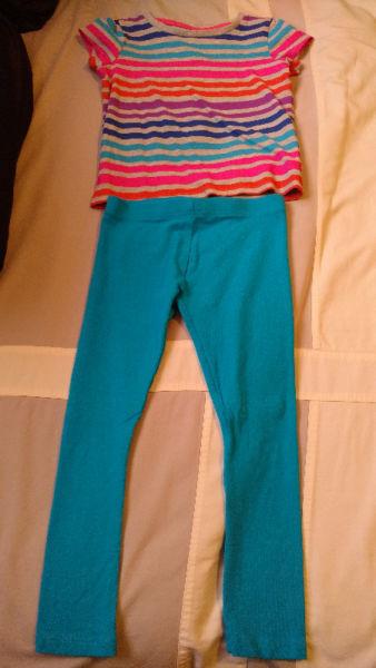 Brand New Girls, 5T Multi-Coloured, Striped T-Shirt & Leggings